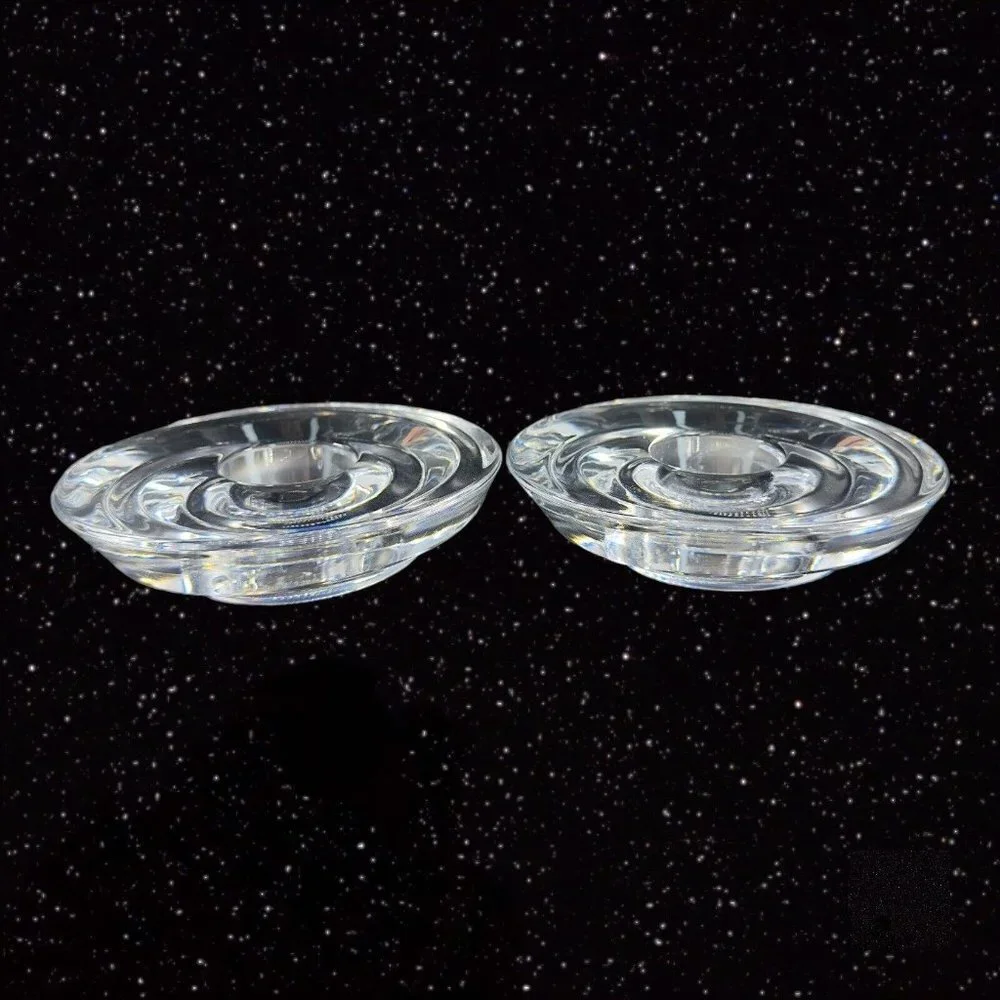 Vintage Miller‎ Rogaska Clear Tapper Candle Stick Holder Set 2 Votive Swirls VTG